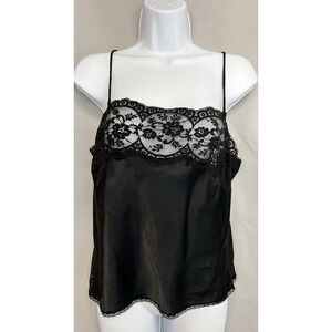 Vintage Olga Top Tank Black‎ Sleepwear Sz 36 /L Women's Satin Lace Made USA Y2K